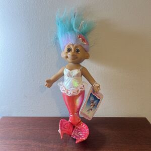 Vintage Russ Mermaid Troll Doll 11" Iridescent Tail Blue Purple Hair 1990s